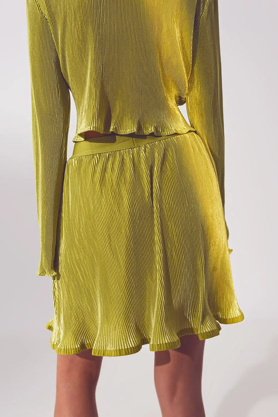Pleated Short Skirt in Green - Skirts