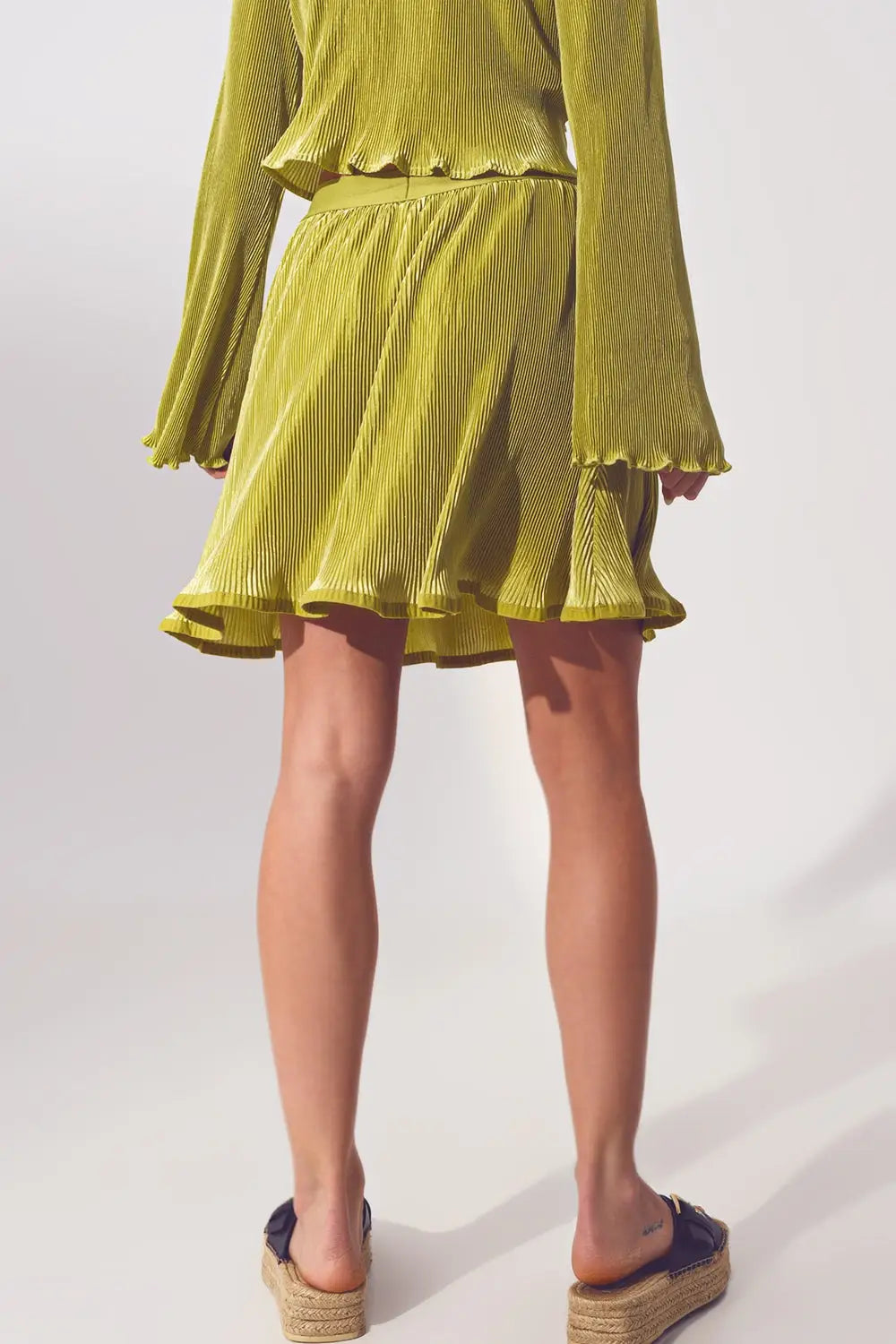 Pleated Short Skirt in Green - Skirts