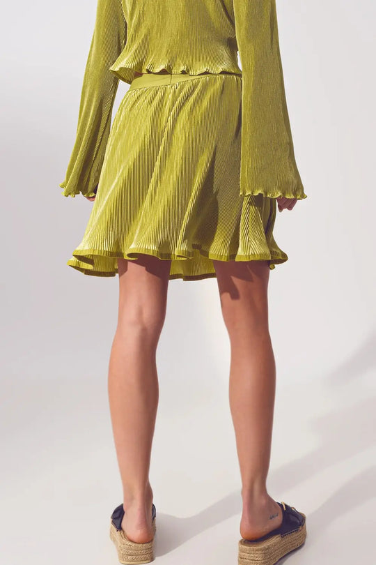 Pleated Short Skirt in Green - Skirts