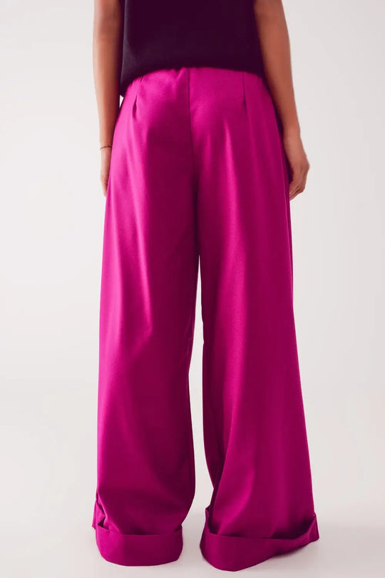 Pleated wide leg pants in fuchsia - Pants