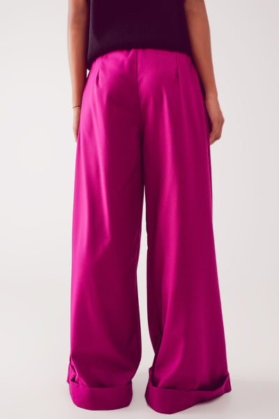 Pleated wide leg pants in fuchsia