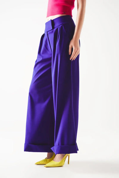 Pleated wide leg pants in purple - Pants
