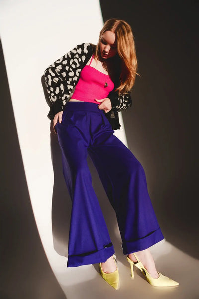 Q2 Pleated wide leg pants in purple
