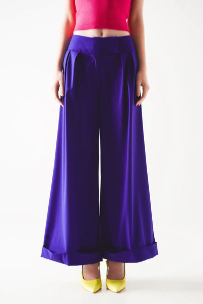 Pleated wide leg pants in purple - Pants