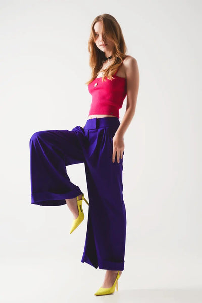 Pleated wide leg pants in purple - Pants