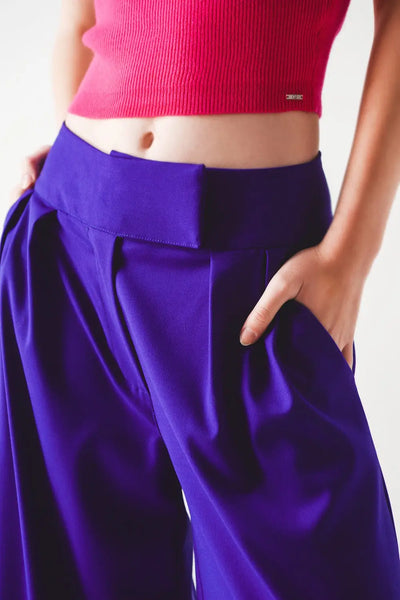 Pleated wide leg pants in purple - Pants
