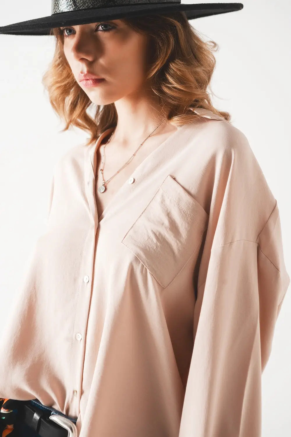 Pocket detail oversized shirt in beige - One Size / Beige - Shirts