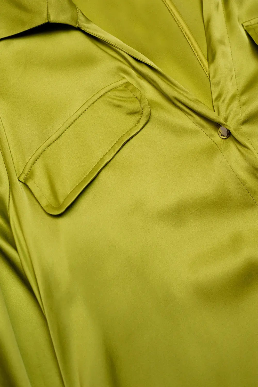Pockets detail satin shirt dress in lime green - Dresses