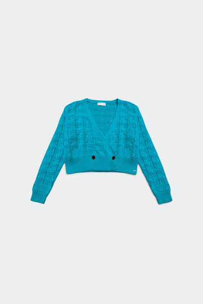 Pointelle knitted cardi in blue