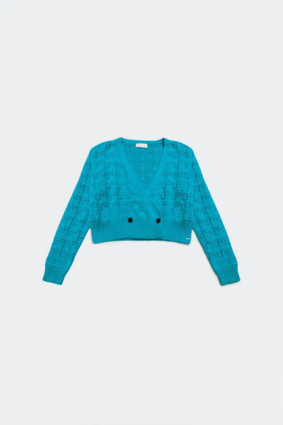 Pointelle knitted cardi in blue - Sweaters