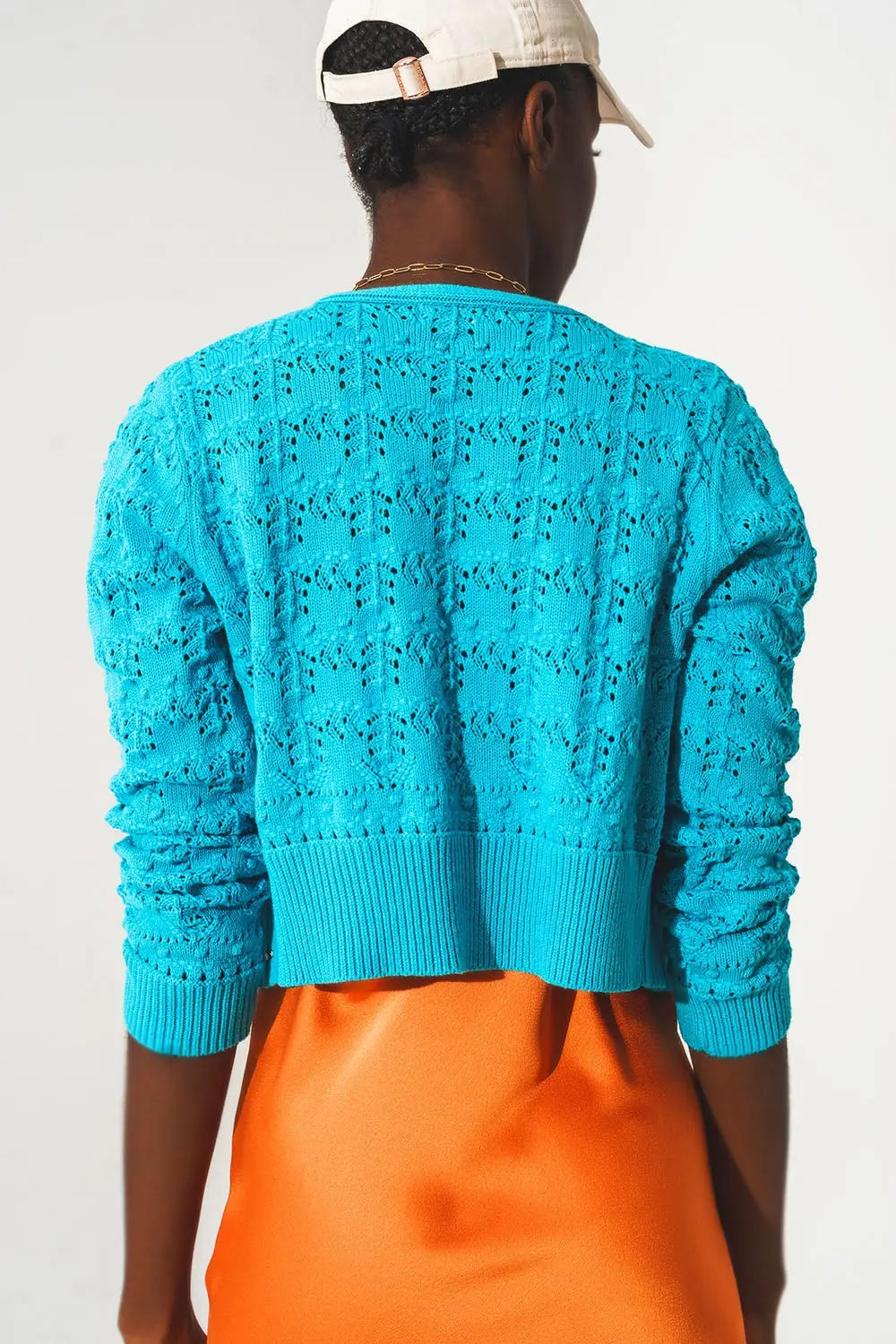 Pointelle knitted cardi in blue - Sweaters
