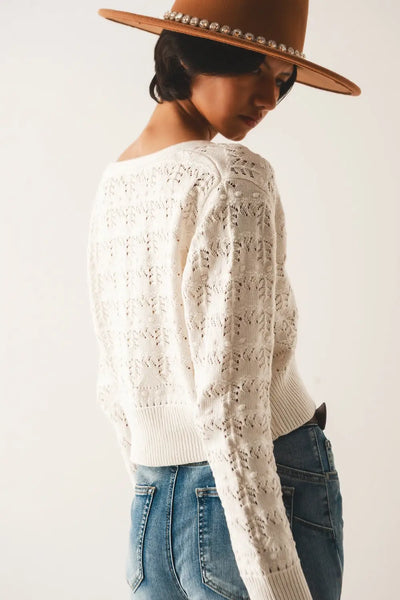 Pointelle knitted cardi in cream - Sweaters