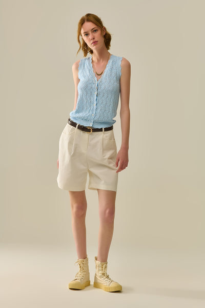 Pointelle Knitted Vest With Scalloped Edges in Baby Blue