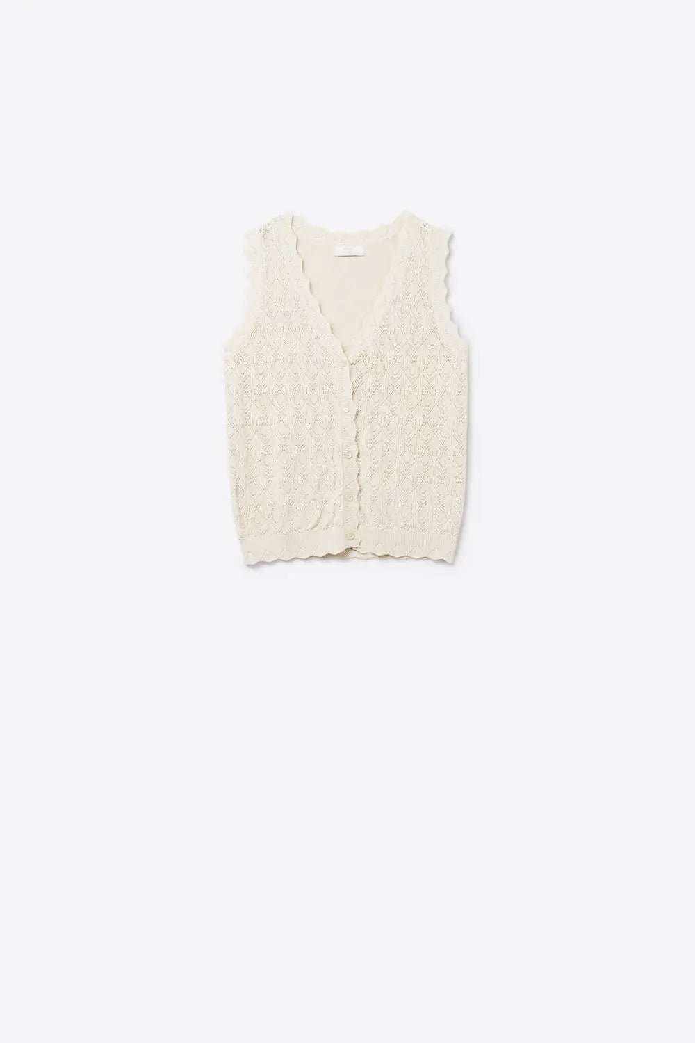 Pointelle Knitted Vest With Scalloped Edges in Beige - One Size / Beige - Sweaters