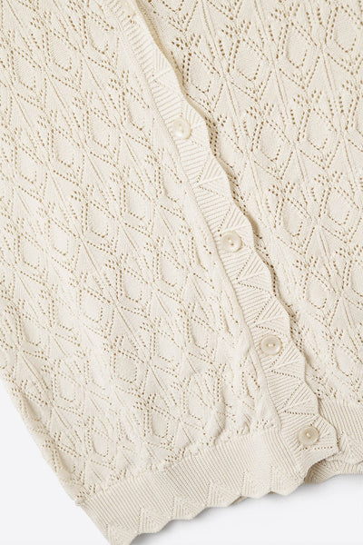 Pointelle Knitted Vest With Scalloped Edges in Beige