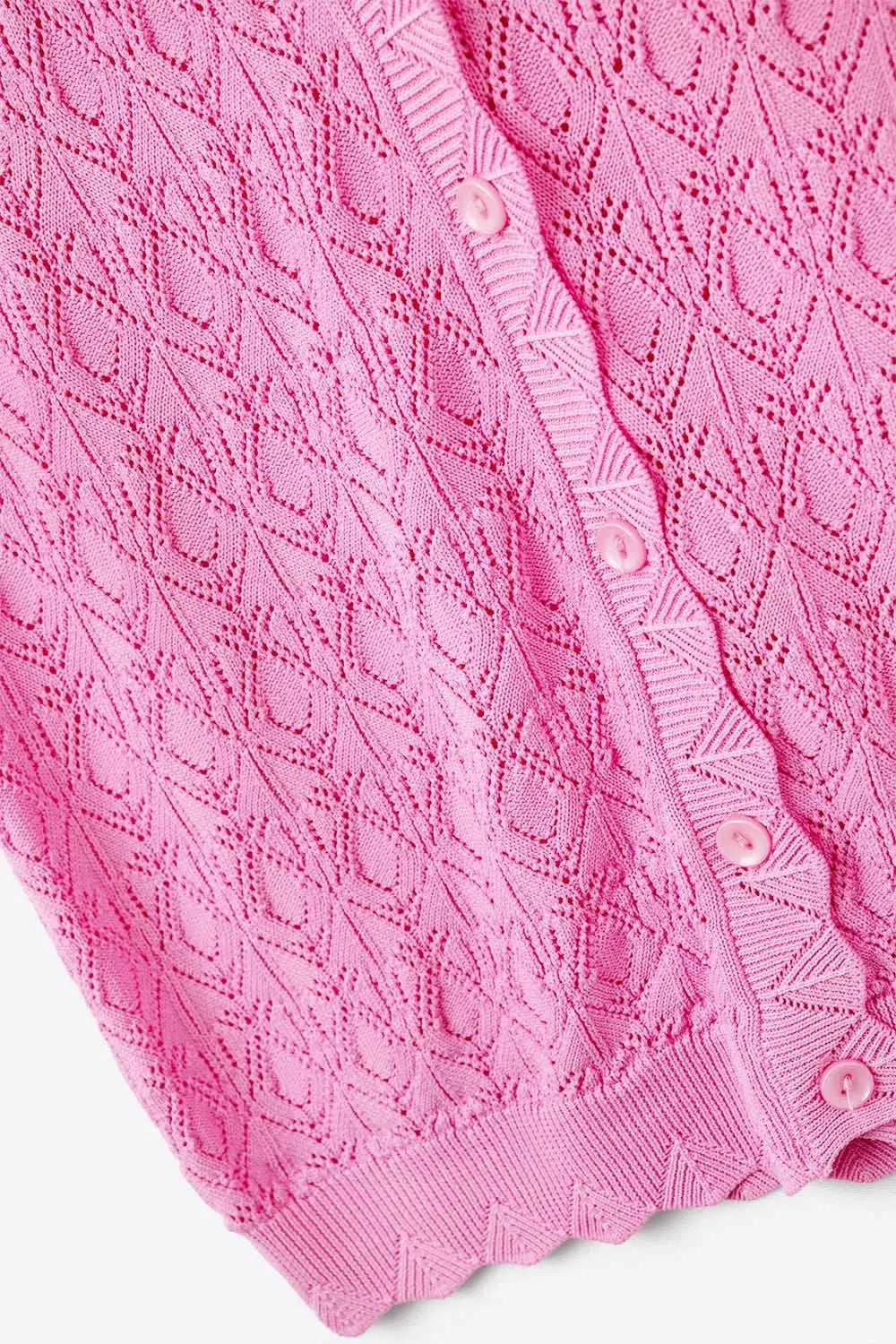 Pointelle Knitted Vest With Scalloped Edges in Fuchsia - One Size / Fuchsia - Sweaters