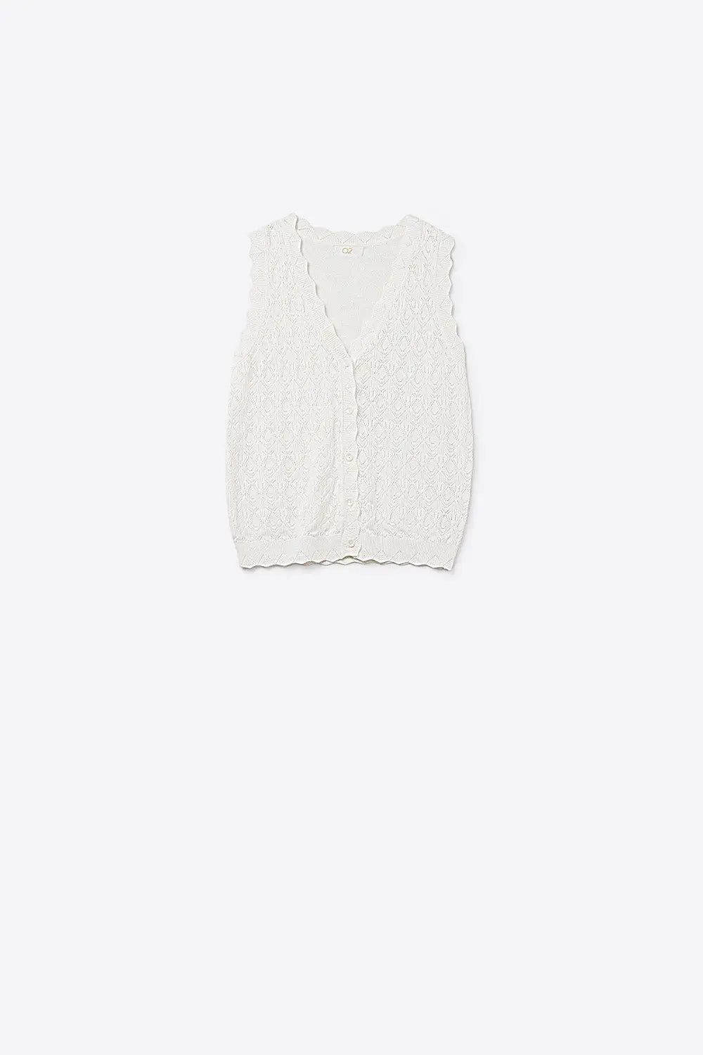 Q2 Pointelle Knitted Vest With Scalloped Edges in White