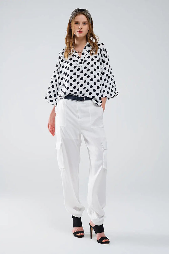Polka dot blouse with V-neck and balloon sleeves - Shirts