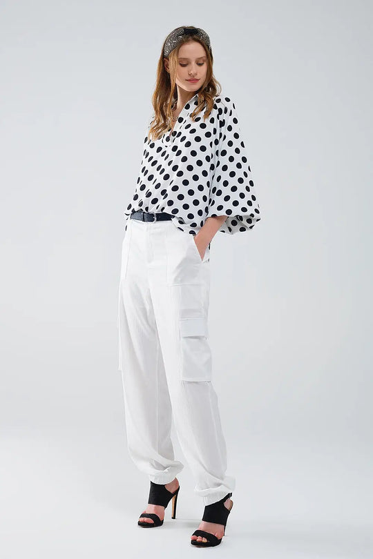 Polka dot blouse with V-neck and balloon sleeves - Shirts