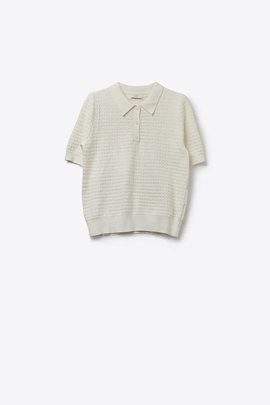 Polo à manches courtes en tricot texturé crème - Pulls