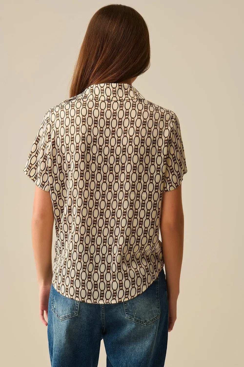 Polo beige à manches courtes imprimé chaîne - Tee-Shirt