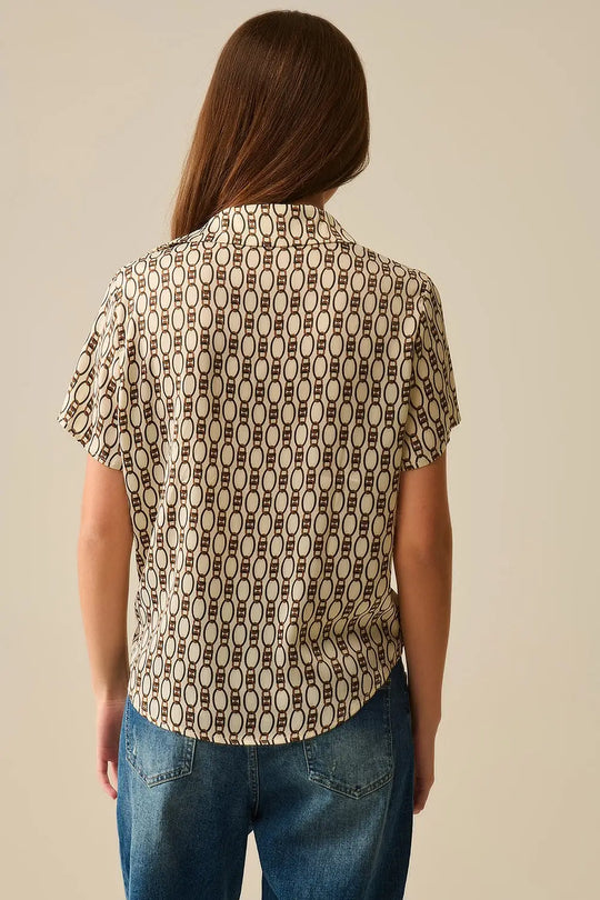 Polo beige à manches courtes imprimé chaîne - Tee-Shirt