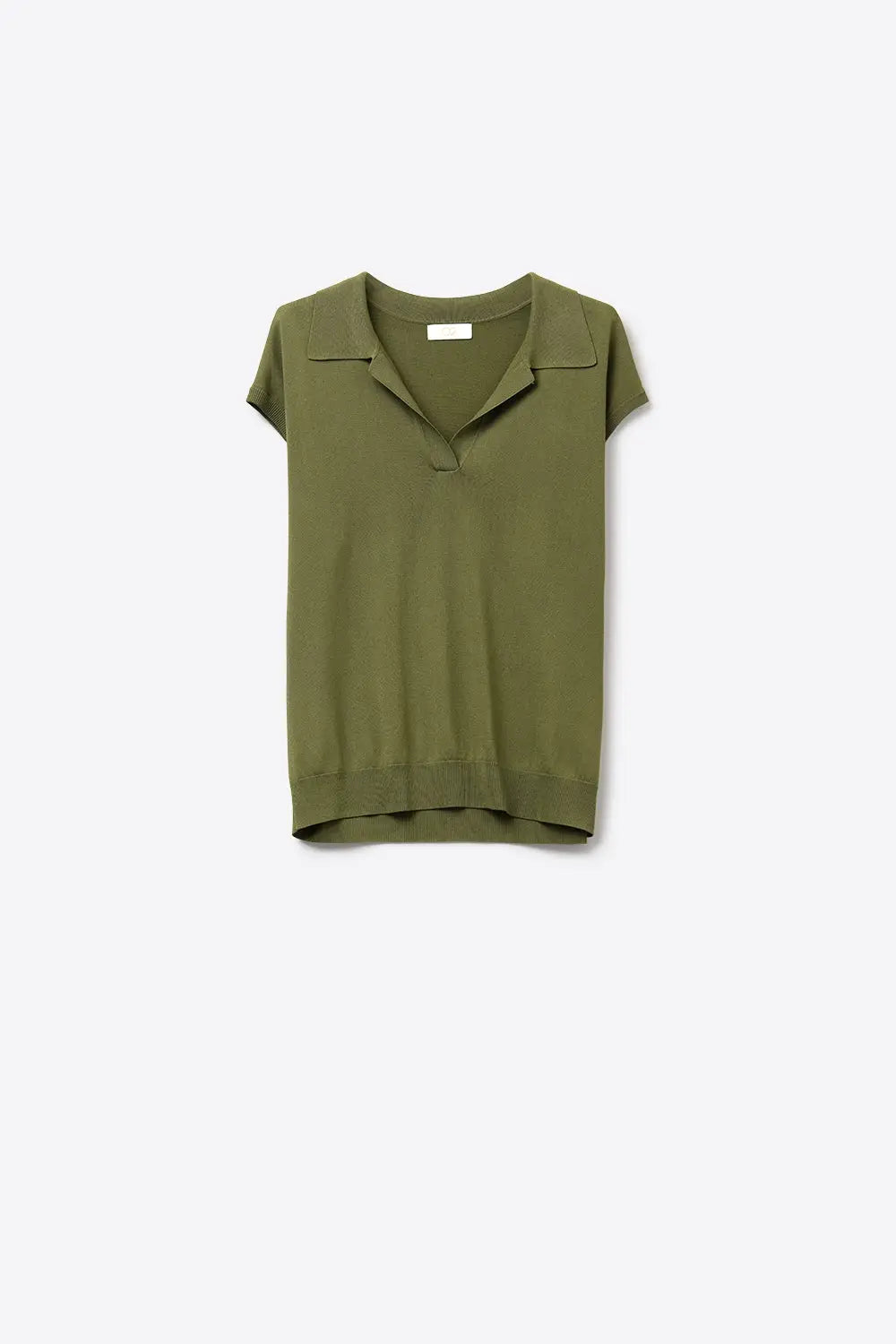 Q2 Polo en maille fine vert olive avec manches tombantes