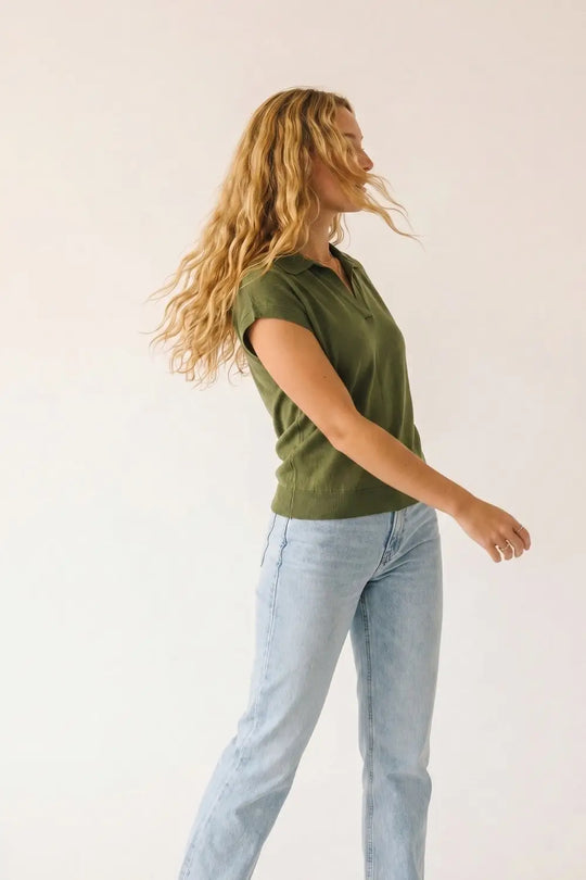 Polo en maille fine vert olive avec manches tombantes - One Size / vert