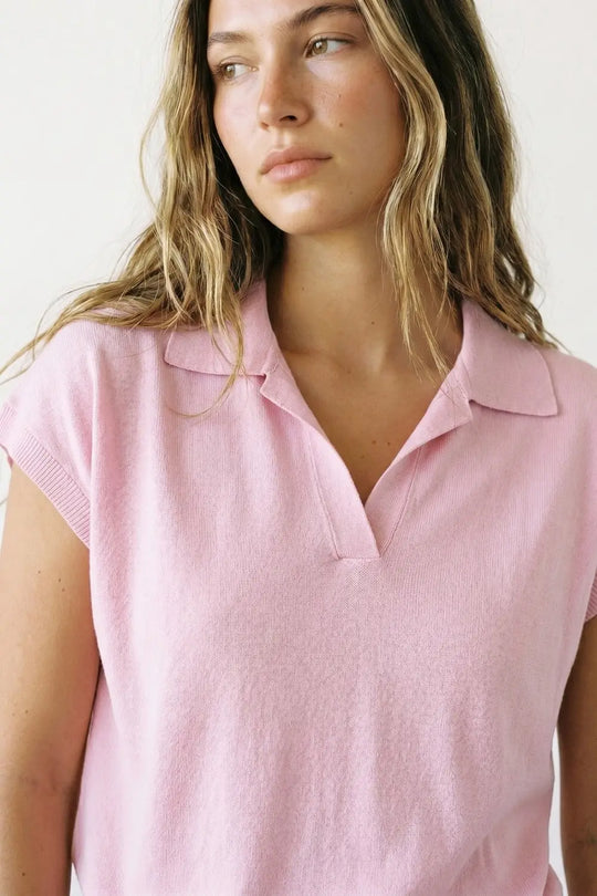 Polo en tricot léger rose à manches courtes - One Size / rose