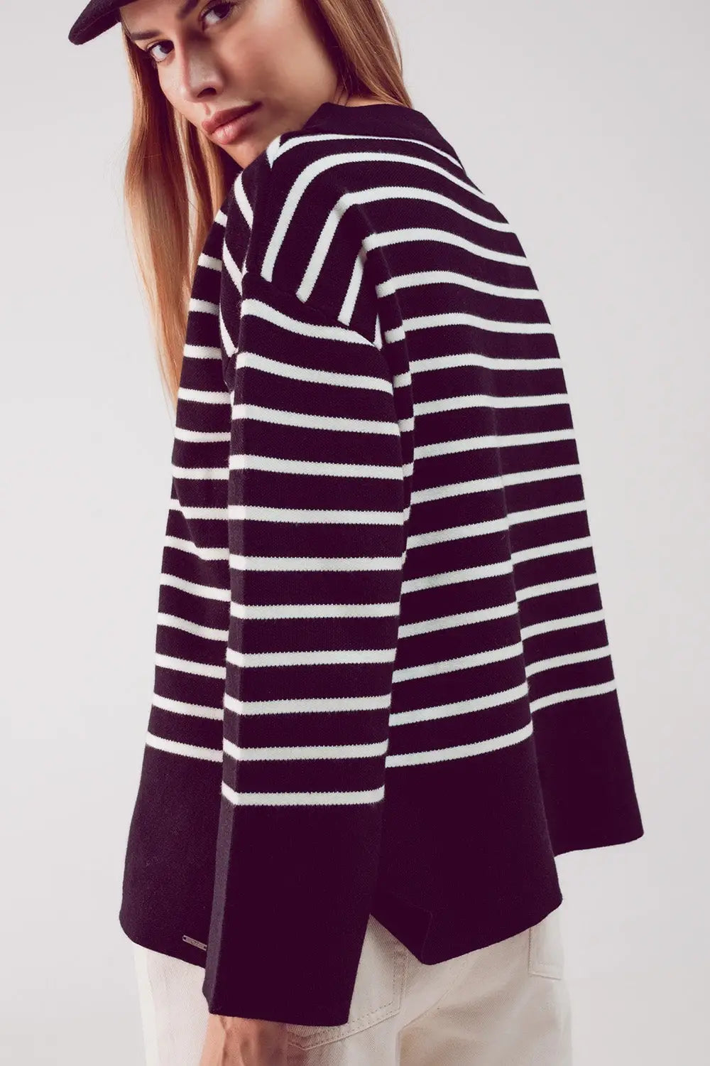Polo neck sweater in black stripe - Sweaters