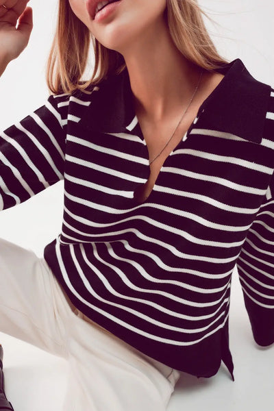 Polo neck sweater in black stripe - Sweaters
