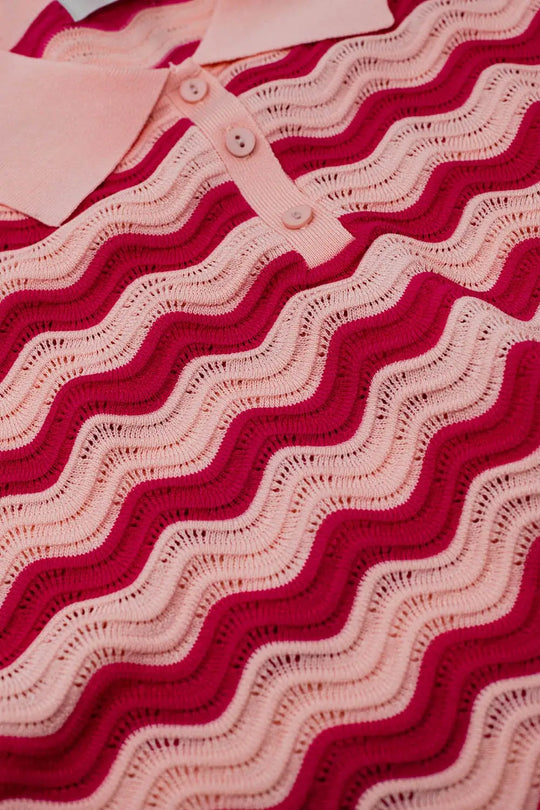 Polo rose à rayures ondulées fuchsia - Pulls