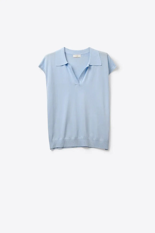 Q2 Polo sans manches en maille légère bleu clair