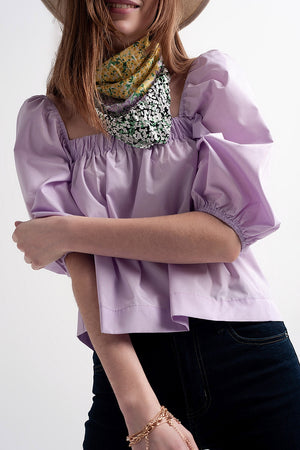 Q2 Poplin balloon sleeve top in purple