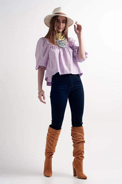 Poplin balloon sleeve top in purple - Tops