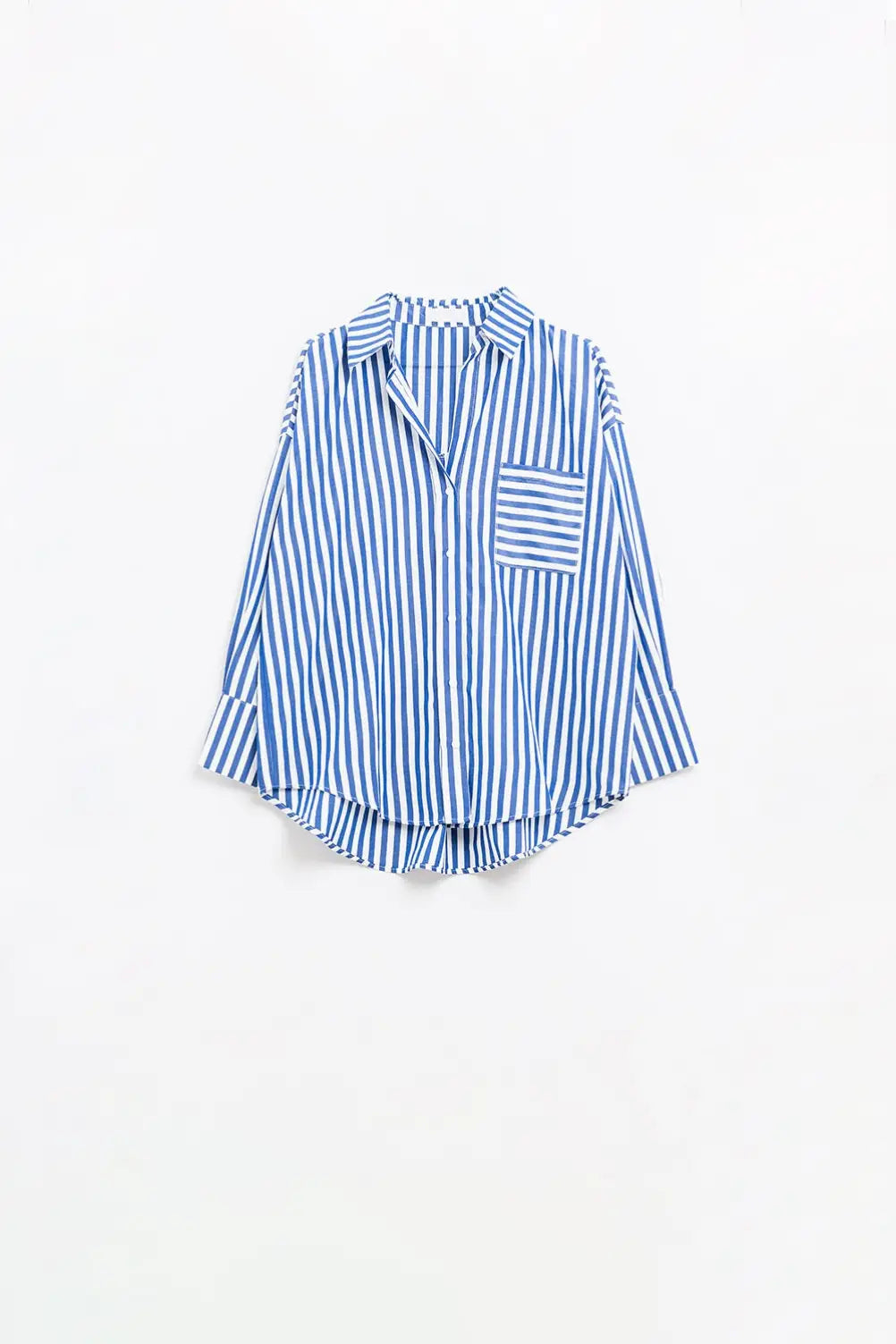 Poplin shirt with vertical stripes in blue and chest pocket - Shirts