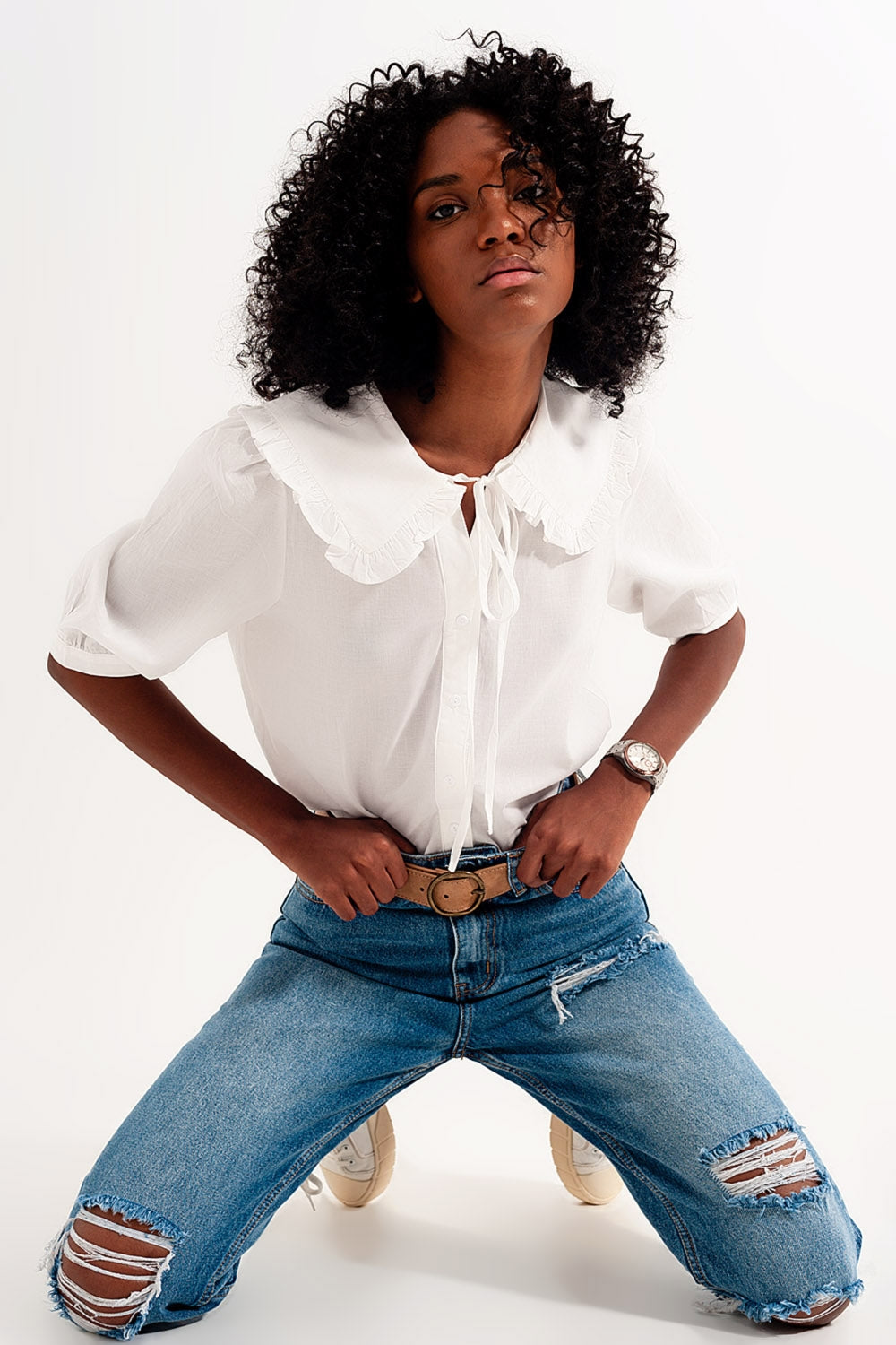 Q2 Prairie collar blouse in white