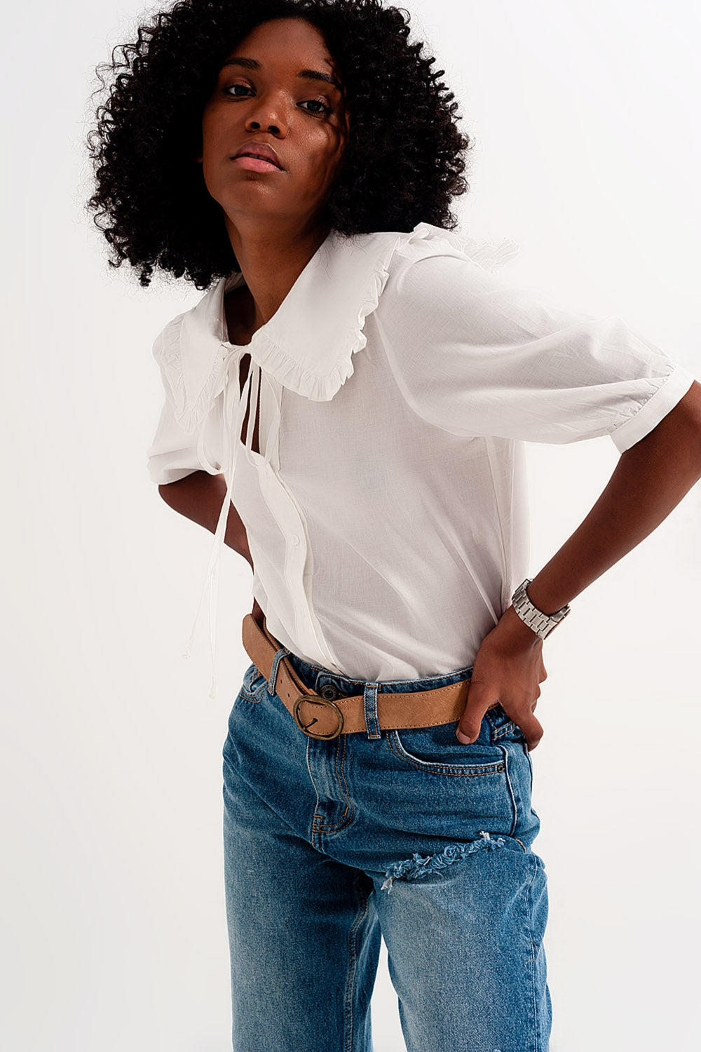 Prairie collar blouse in white