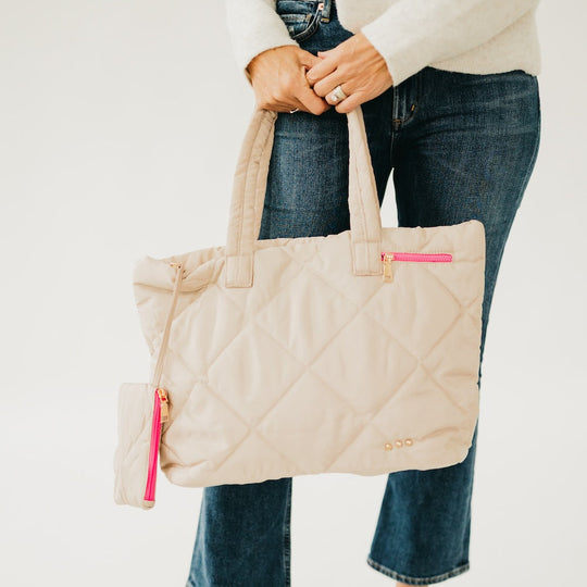 Presley Puffer Quilted Tote Bag With Pouch - MELISSA JEAN