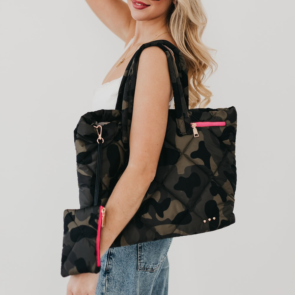 Presley Puffer Quilted Tote Bag With Pouch - MELISSA JEAN
