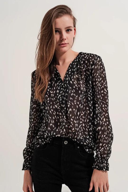 Printed sheer long sleeve blouse - Shirts