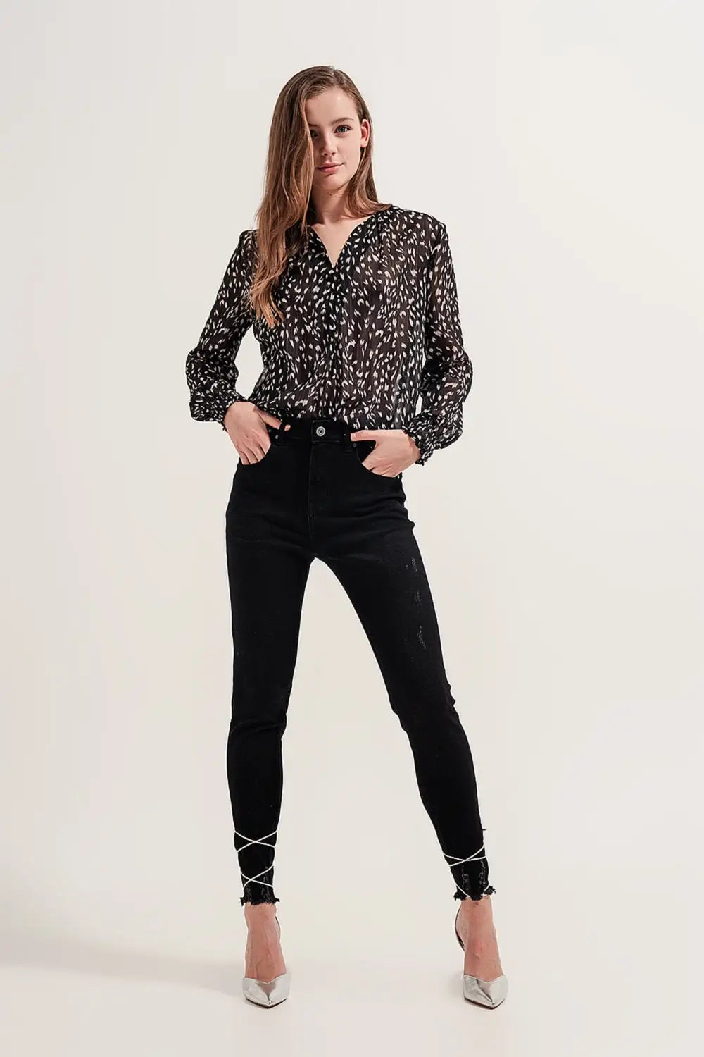 Printed sheer long sleeve blouse - Shirts