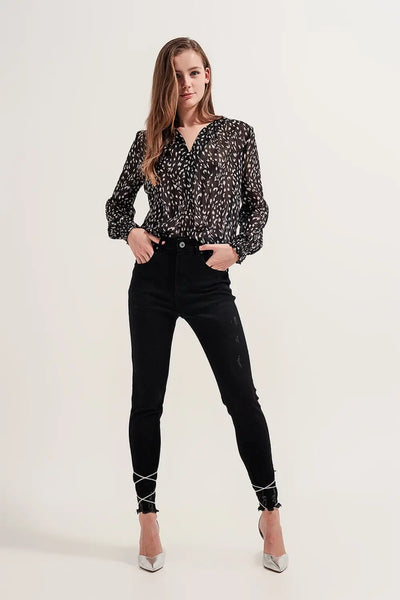 Printed sheer long sleeve blouse - Shirts