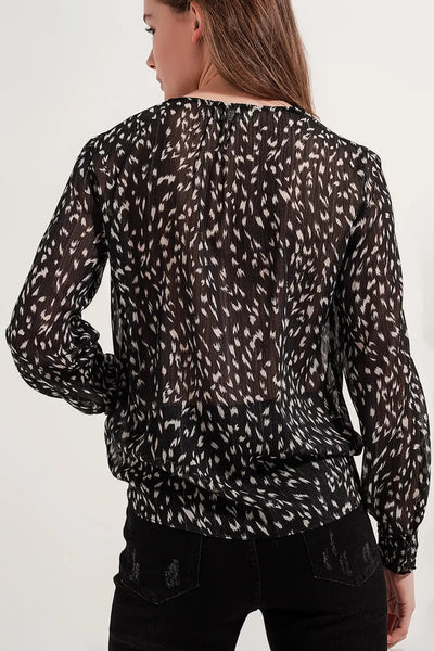 Printed sheer long sleeve blouse - Shirts