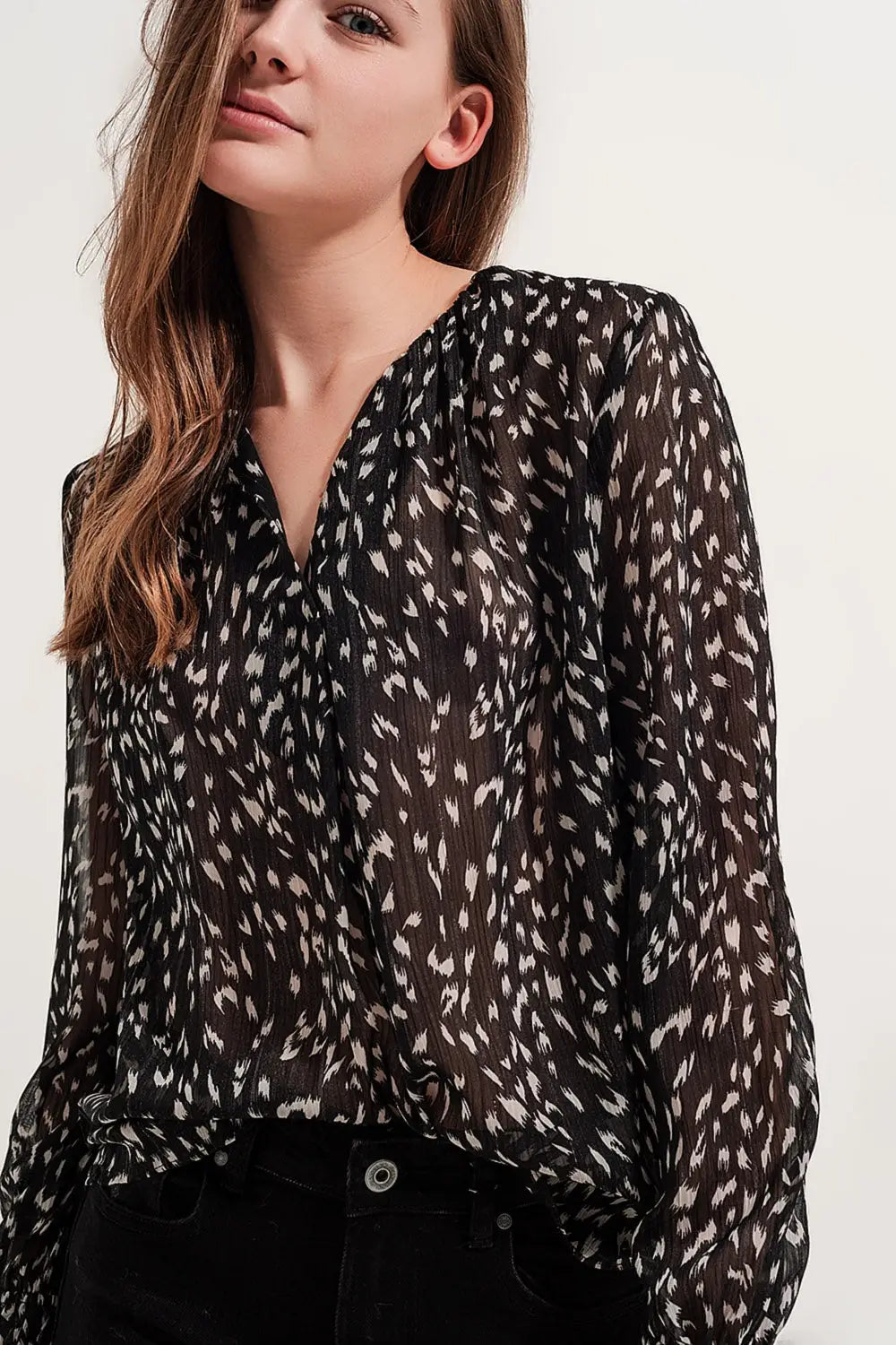 Printed sheer long sleeve blouse - Shirts
