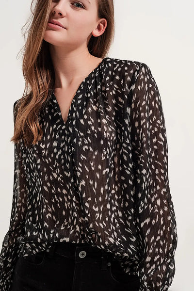 Printed sheer long sleeve blouse - Shirts