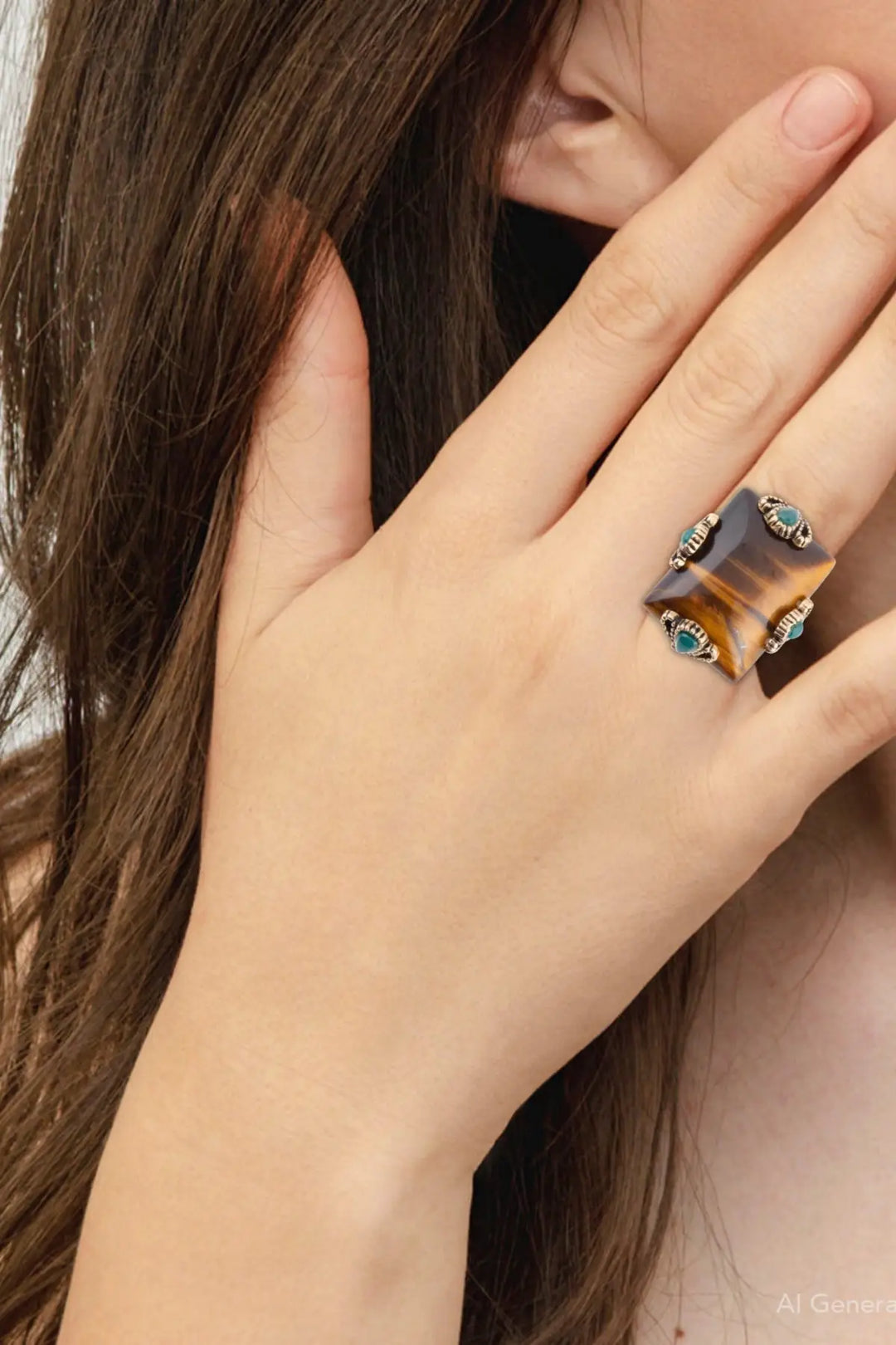 Prismatic Brown Tiger’s Eye Statement Golden Ring - Rings