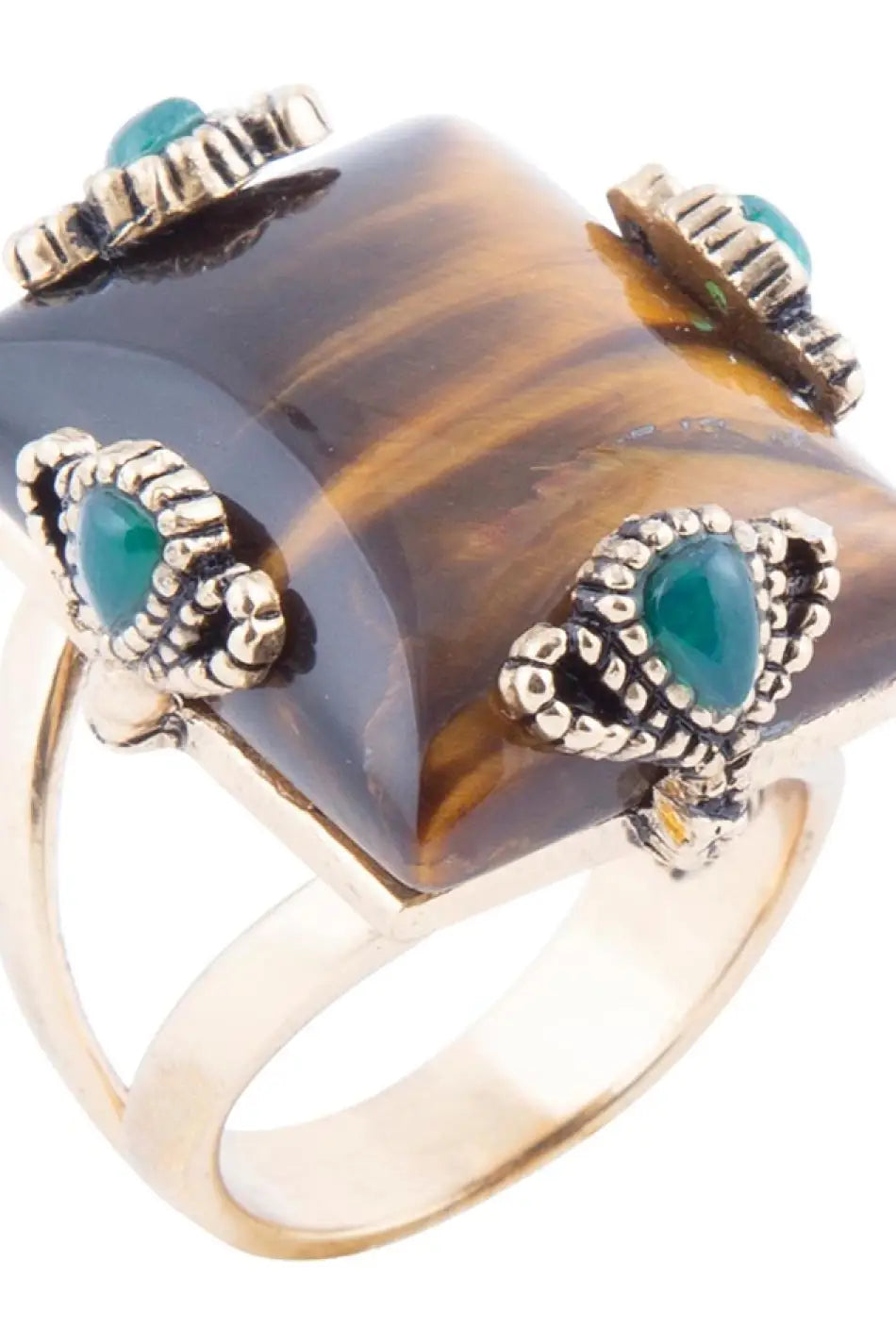 Prismatic Brown Tiger’s Eye Statement Golden Ring - Rings