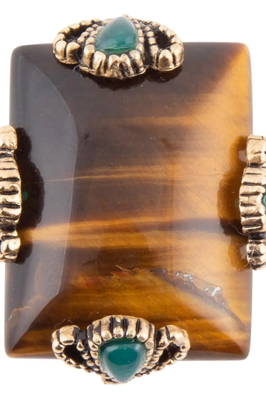 Prismatic Brown Tiger’s Eye Statement Golden Ring - Rings
