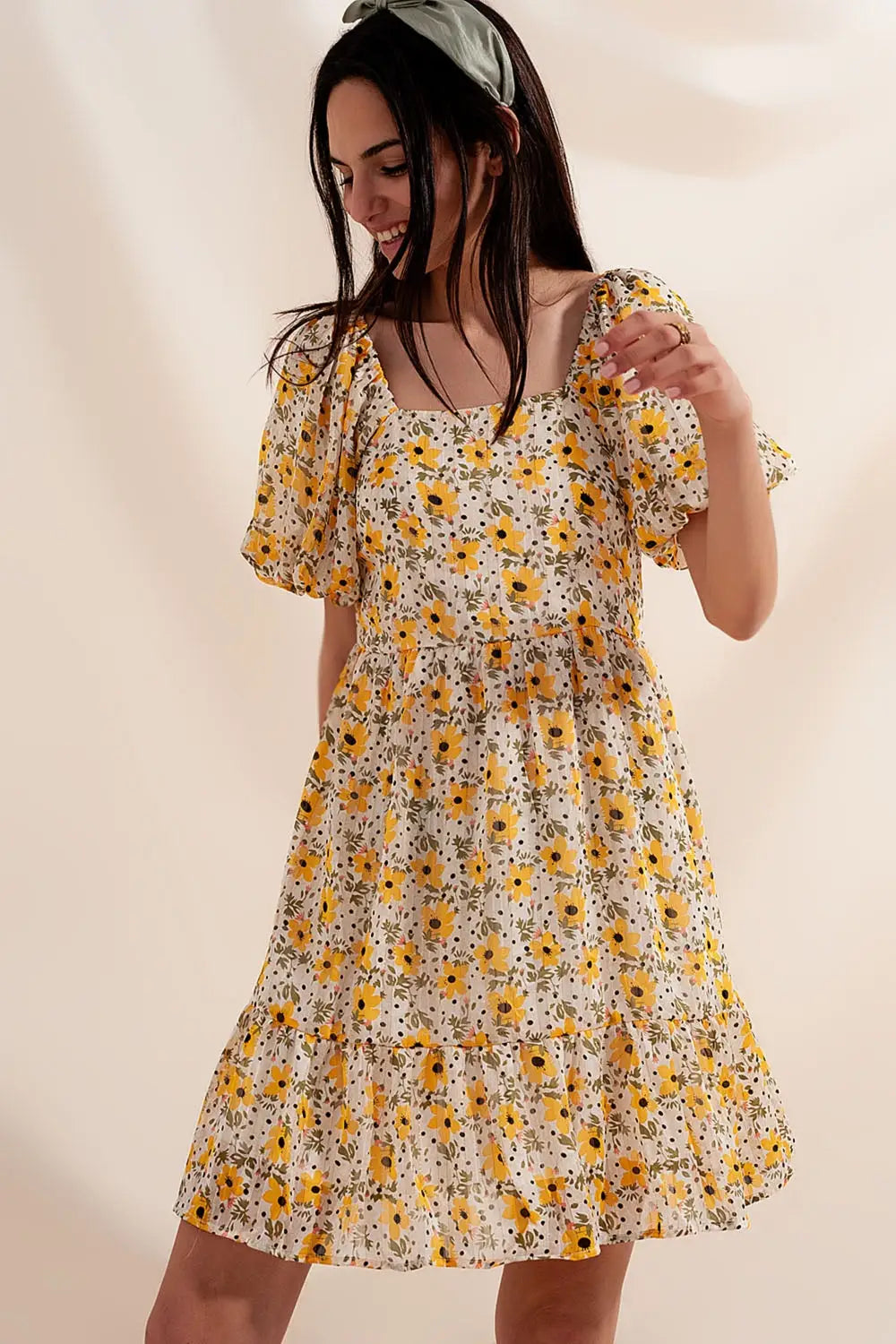 Puff sleeve smock dress in yellow - Dresses